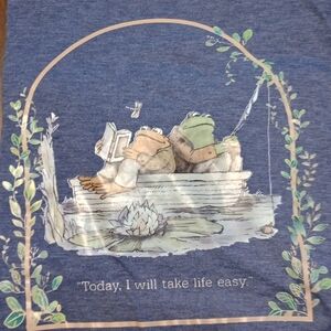 Blue Graphic Tee with ,Toad And Frog, Design